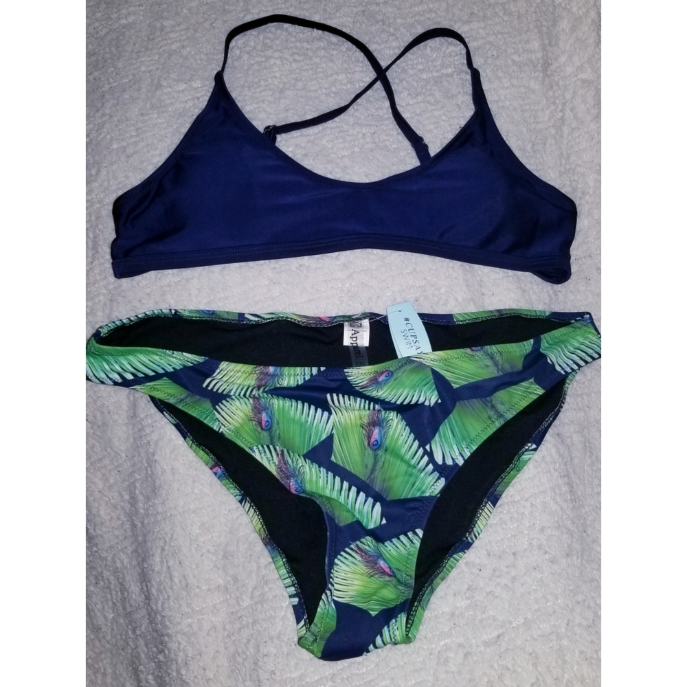 NWT Peacock Print & Navy Bikini